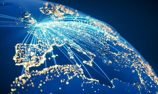 Globe with communication lines from UK