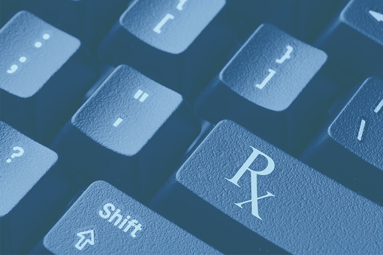 Close-up of keyboard with Rx key